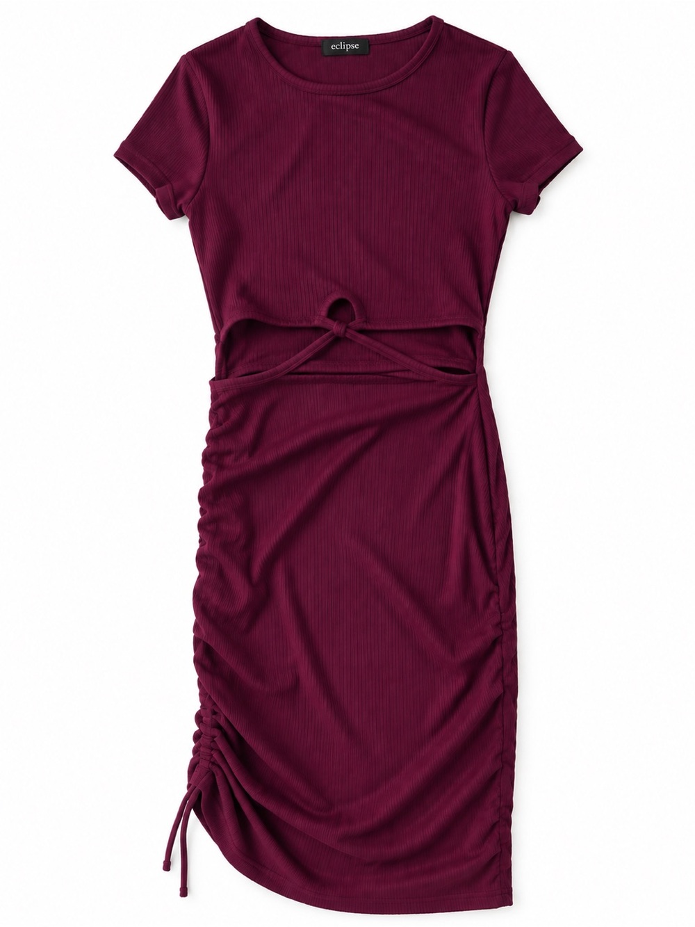 Eclipse Dark Raspberry-Burgundy Ribbed Cutout Mini Dress